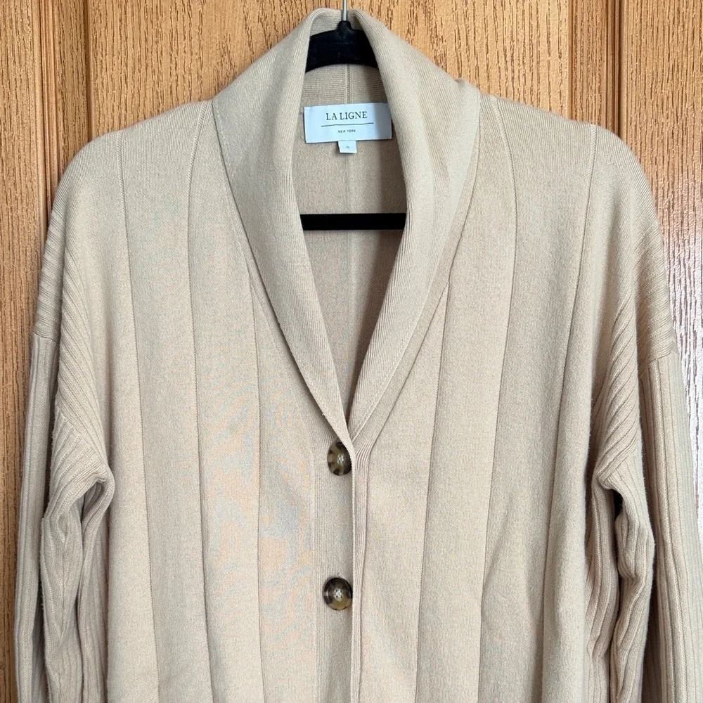 La Ligne Camel Button-Front‎ Ribbed Wool Cardigan